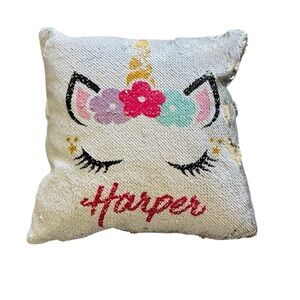 Unicorn Sequin Pillow with Name